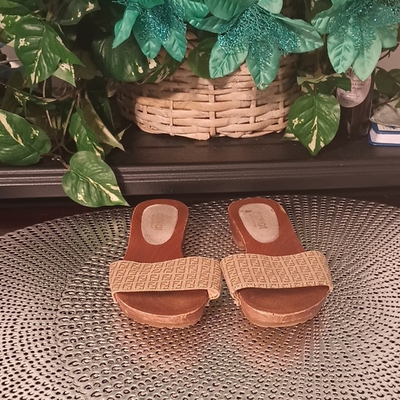 Fendi Beige Slide Sandals